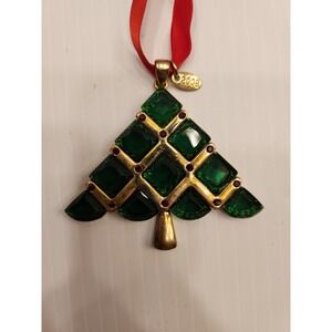 Trifari Christmas Ornament/ Pendant tree shape, gold, red and green, 2008